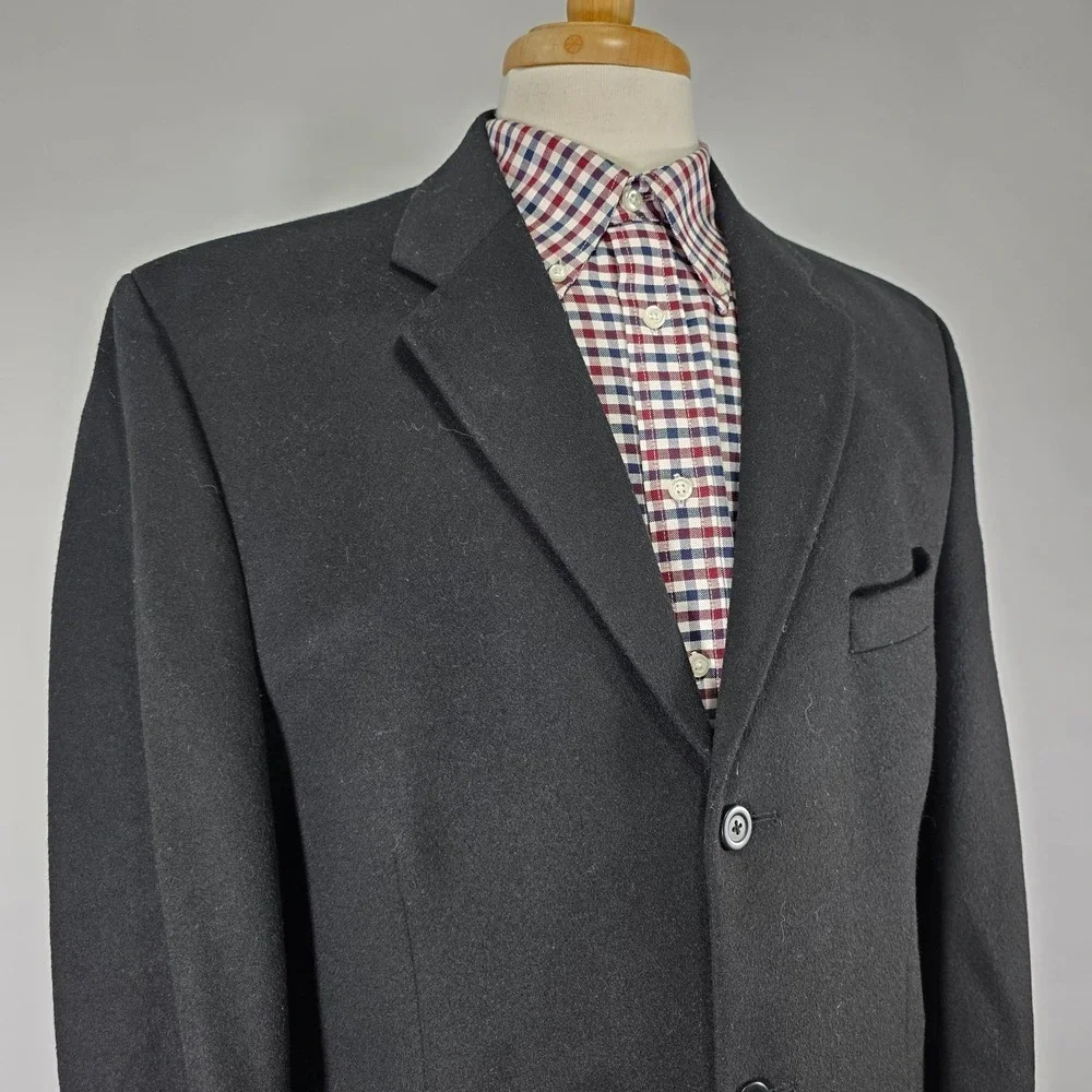 Jones New York Men's Sport Coat Blazer Three Button Black Wool Blend Flannel 43L